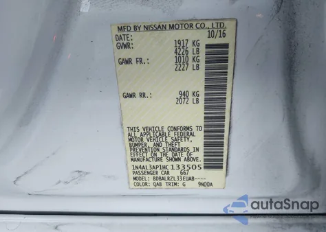 2017 Nissan Altima 2.5 Sl из США, поврежденный, VIN 1N4AL3AP1HC133505